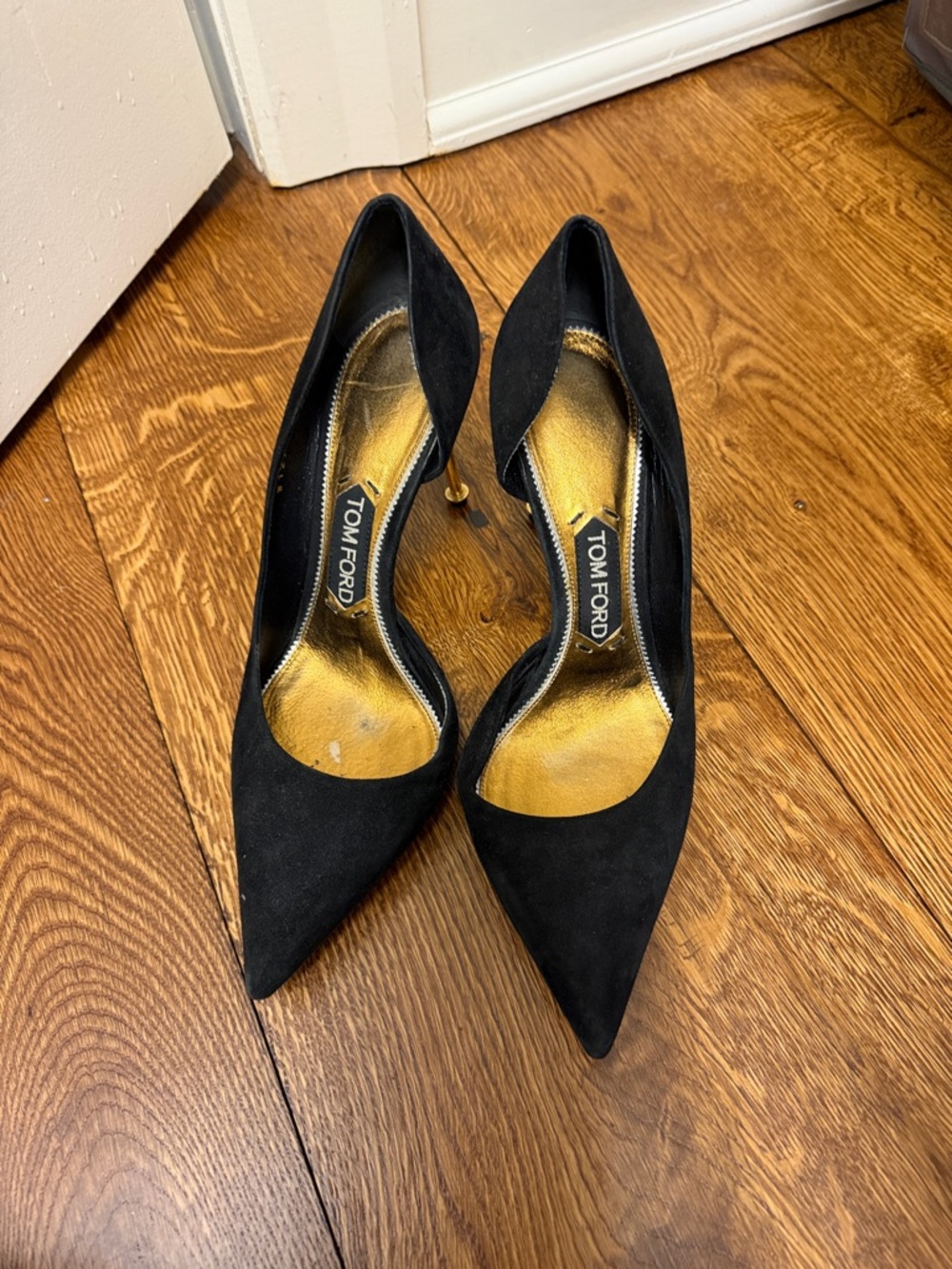 Tom Ford Black Suede Pointed Pumps with Gold Insole